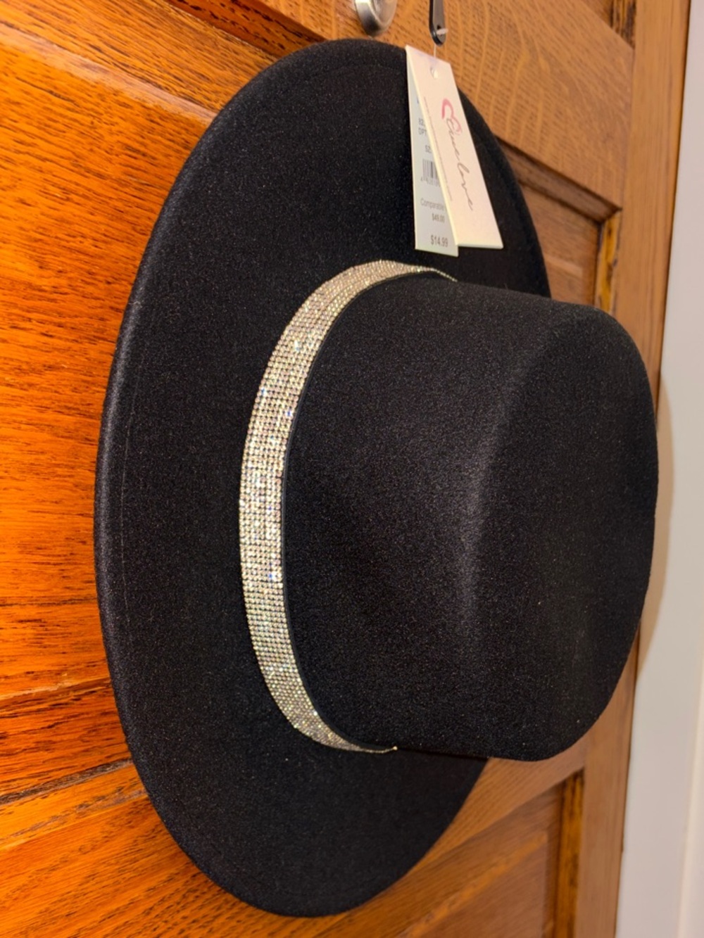 Macy's Black Wool Fedora with Rhinestone Band